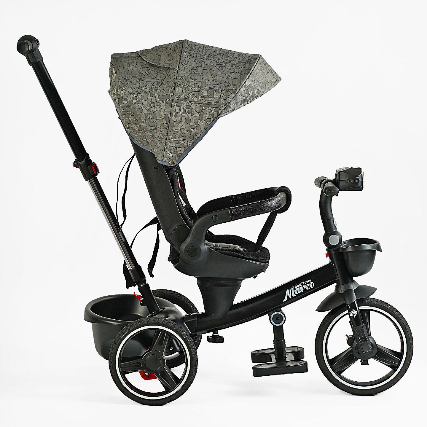 Велосипед дитячий триколісний Best Trike Marco 9155 PU складане кермо музична фара з батьківською ручкою Сірий (318-82) - фото 2 Велосипед дитячий триколісний Best Trike Marco 9155 PU складане кермо музична фара з батьківською ручкою Сірий (318-82) - фото 2
