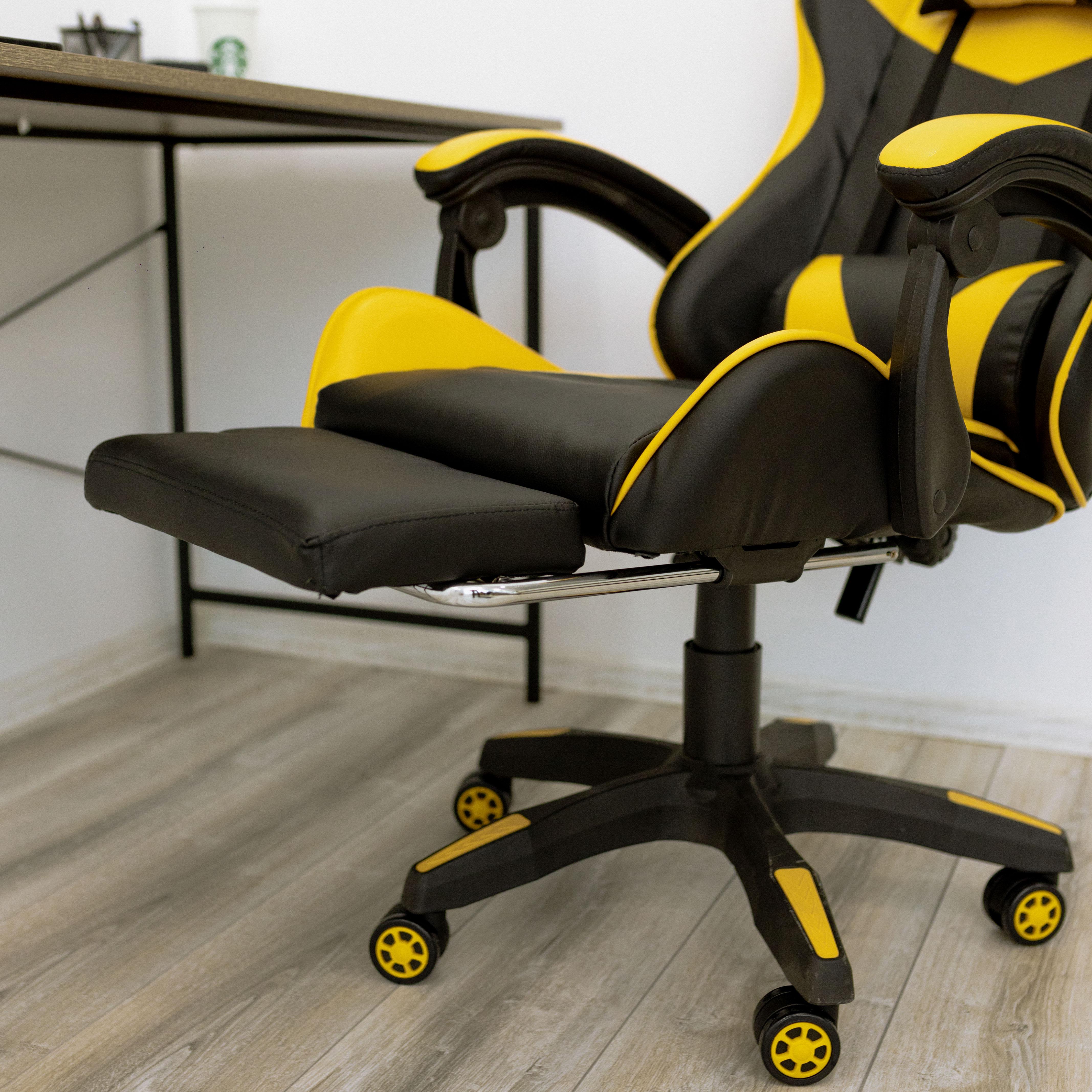 Кресло компьютерное игровое для офиса и дома 4Points GT с подушками и подставкой для ног Черный/Желтый (40044) - фото 6 Кресло компьютерное игровое для офиса и дома 4Points GT с подушками и подставкой для ног Черный/Желтый (40044) - фото 6