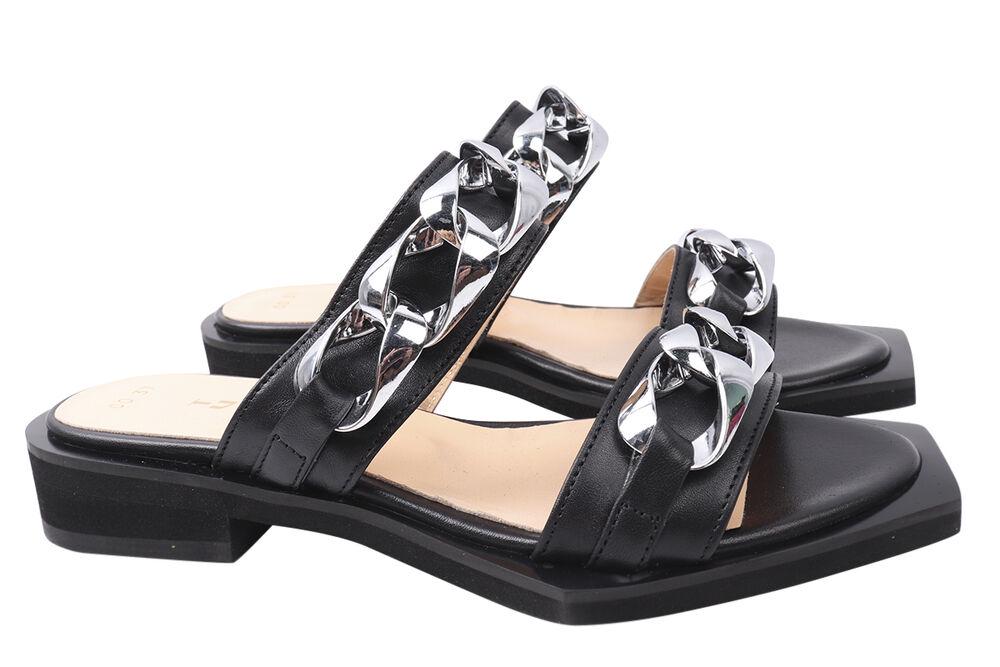 Шлепанцы женские Tucino из кожи на низком ходу с открытой пятой р. 37 Черный (561-21LSHC)