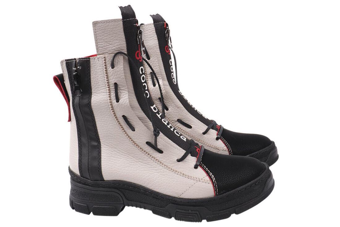 Ботинки женские Molly Bessa из кожи на низком ходу высокие р. 37 Бежевый (244-20DHC)