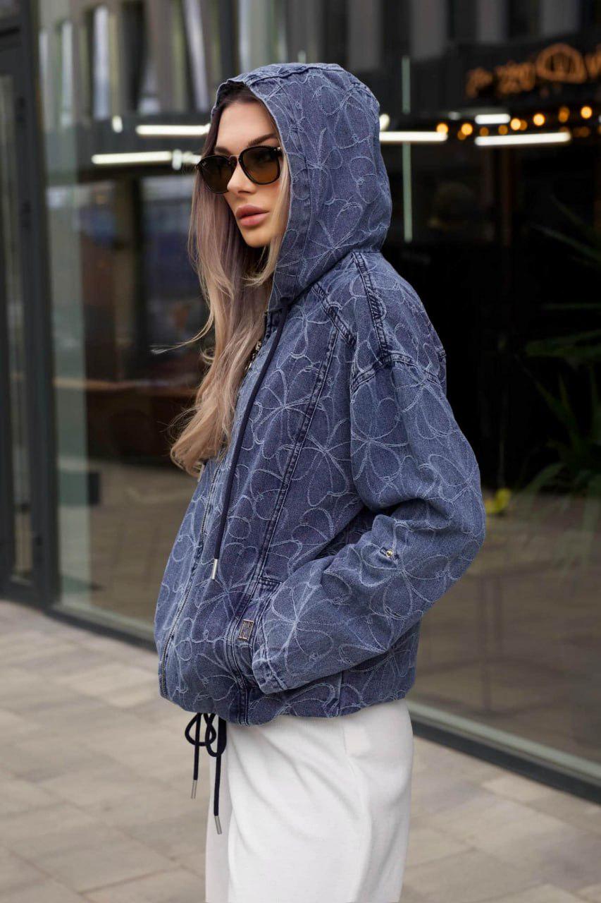 Куртка-вітрівка з капюшоном oversize 3XL Синій джинсовий (33309608)