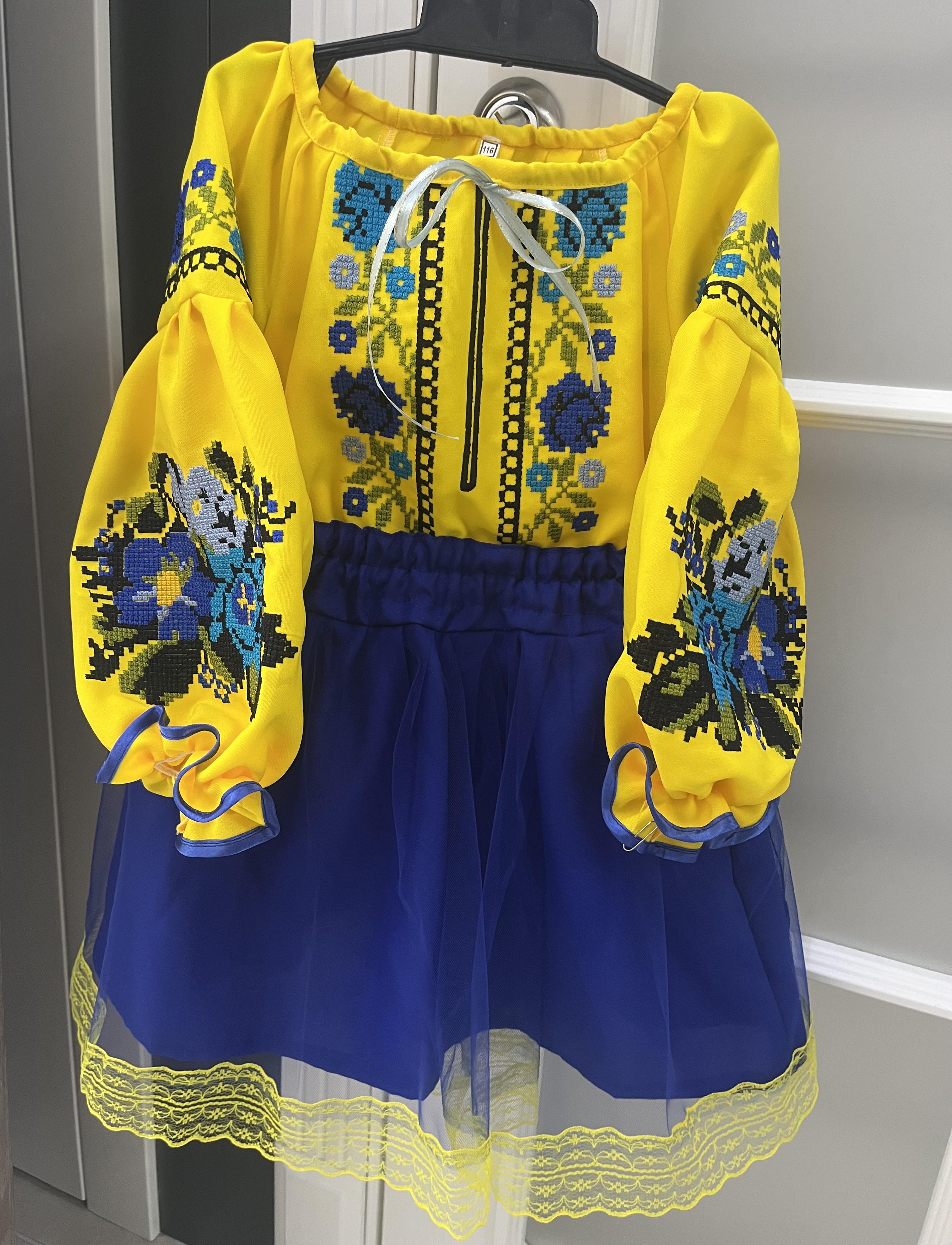 Костюм вышиванка для девочки Цветочный 110-116 см Желто-синий - фото 3