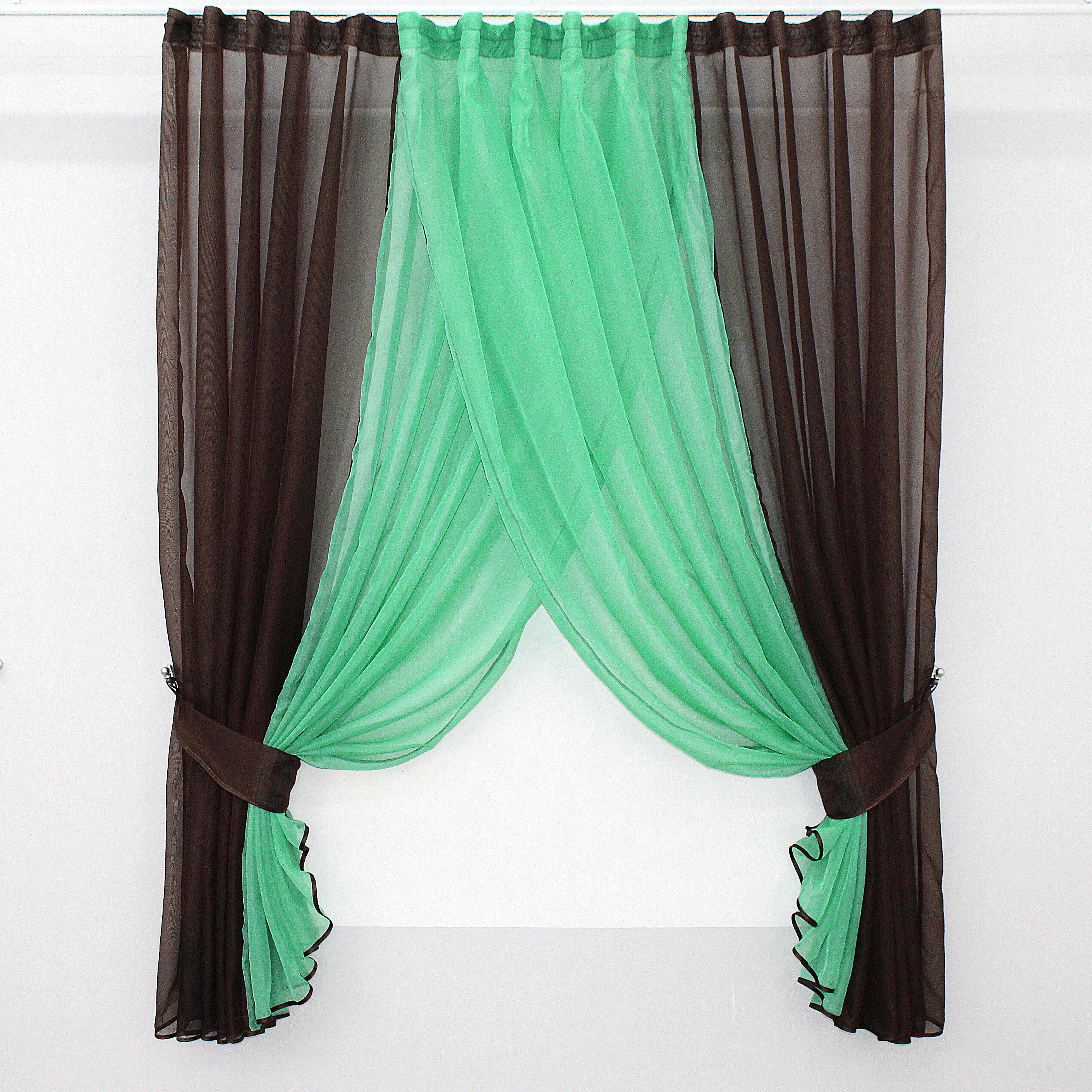Штори кухонні VR-Textil №096к з підв'язками 400х160 см Венге/М'ятний (50-938) - фото 1