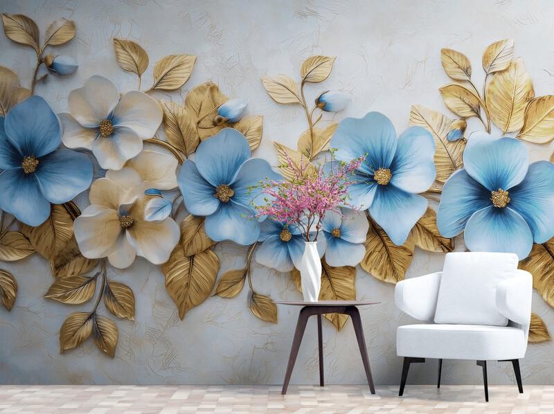 Фотообои с эффектом объема в патриотических тонах Голубовато-золотые незабудки (S2089)