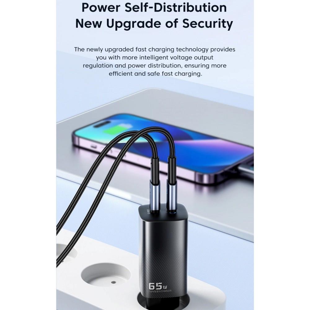 Зарядний пристрій мережевий Toocki GAN 65W 2 type-c з кабелем Black (25397353) - фото 9 Зарядний пристрій мережевий Toocki GAN 65W 2 type-c з кабелем Black (25397353) - фото 9