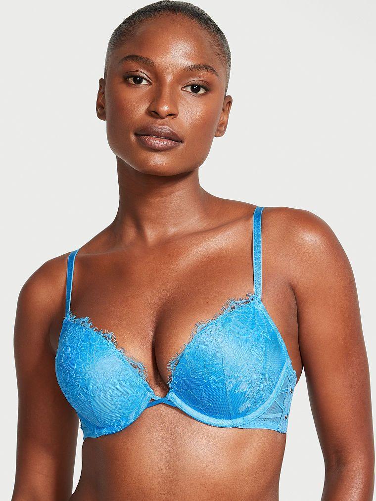 Бюстгальтер Victoria's Secret Bombshell Rose Lace & Grommet Push-Up 70B Голубой (2407028003)