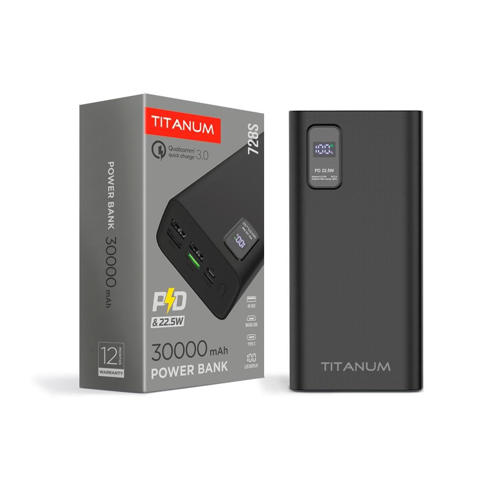 Повербанк TITANUM 728S 30000 mAh 22.5W Black (TPB-728S-B) Повербанк TITANUM 728S 30000 mAh 22.5W Black (TPB-728S-B)