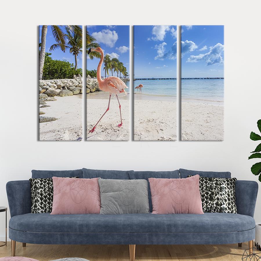 Картина модульная из 4 частей Красивые розовые фламинго на острове Аруба XL 209x133 см (437-41)