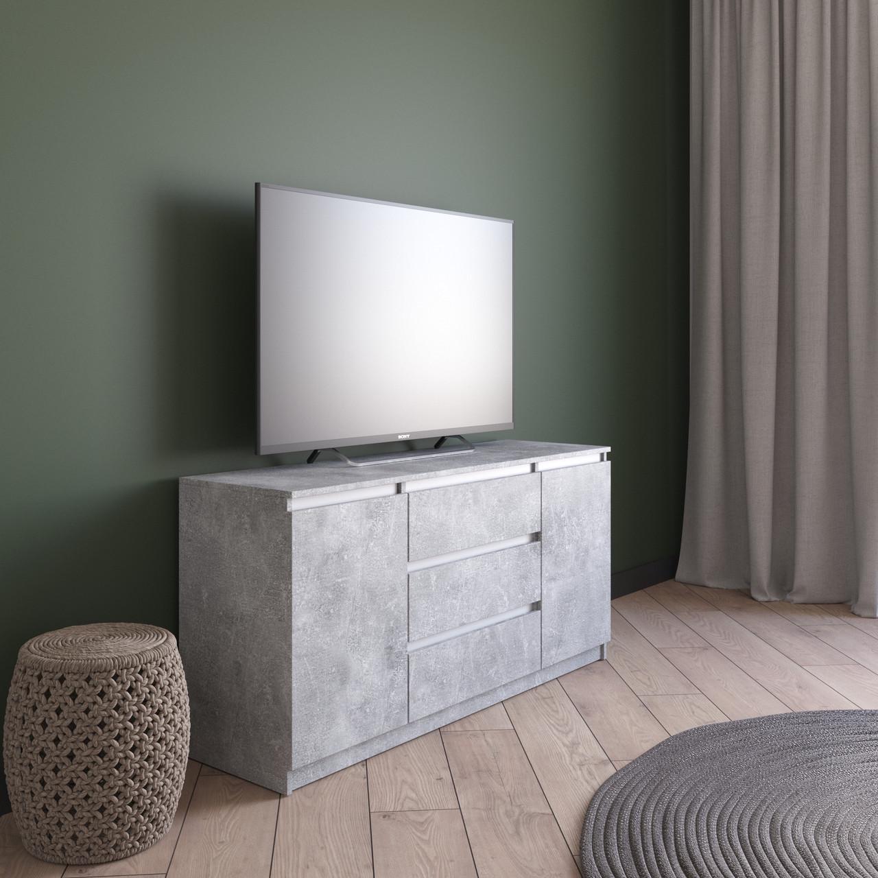 Комод VAYS с 3 ящиками и 2 отделениями с полками 140х40х75 см Бетон/Белый (30778080)