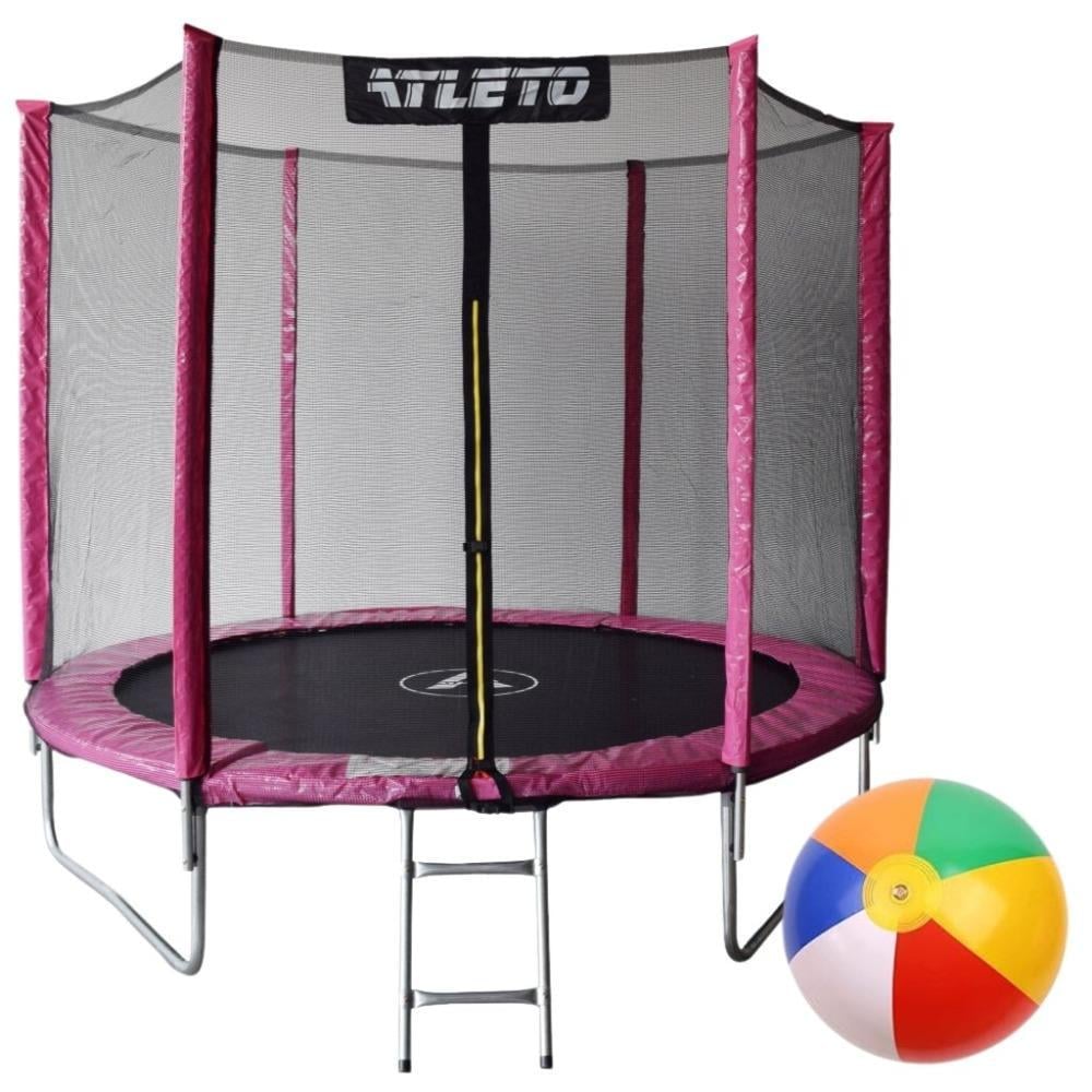 Батут детский Atleto 252 см с внешней защитной/сеткой/лесенкой Розовый (29-76-42400446)