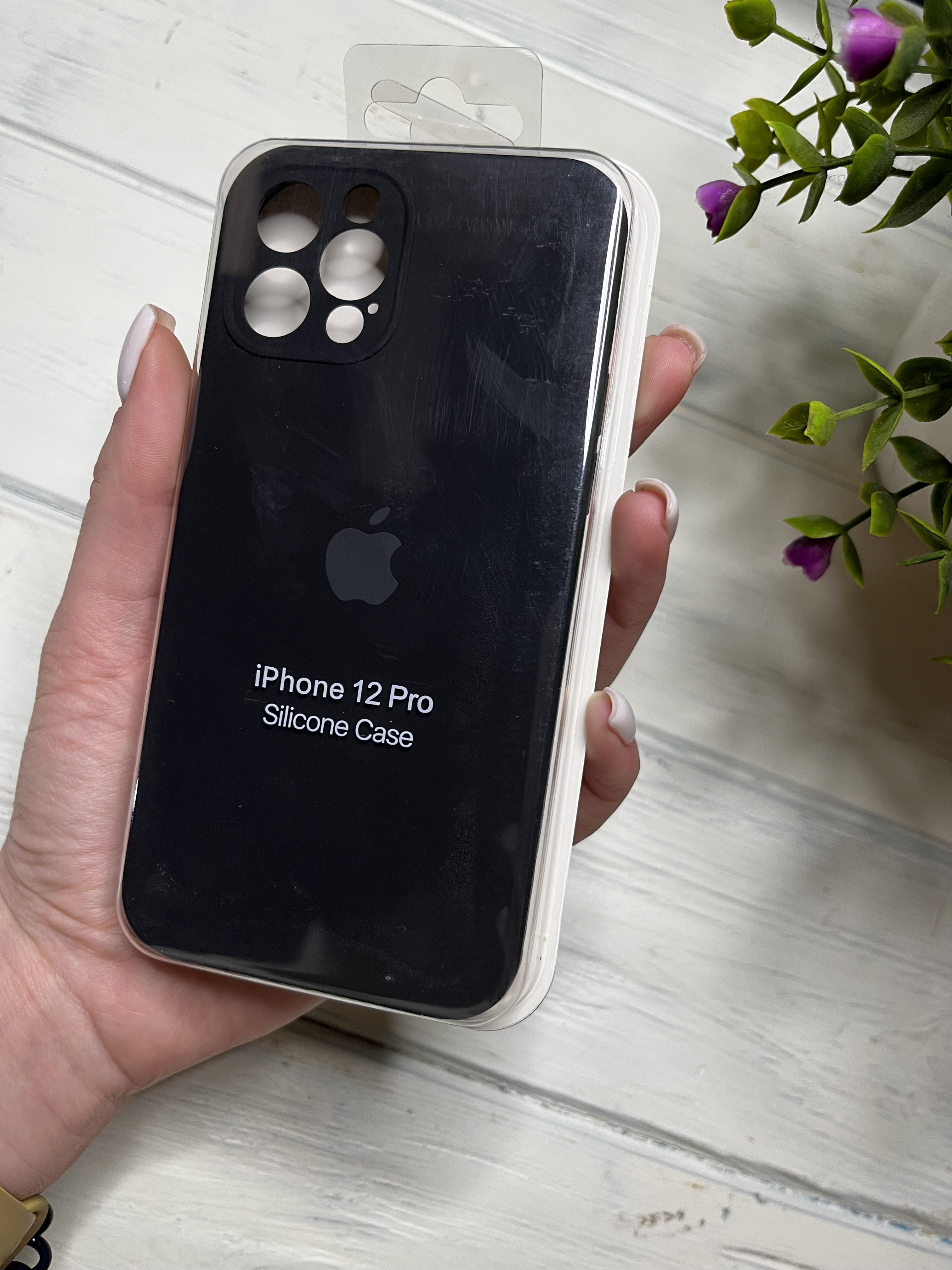 Чехол накладка на iPhone (Айфон) 12 pro квадратные борта silicone case full camera Apple