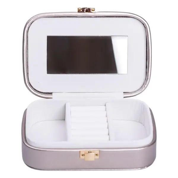Шкатулка-органайзер YIWU для украшений с зеркалом и 3 отсеками на кнопке 15х10х5 см Серебряный (147-107-HP-5-33G )