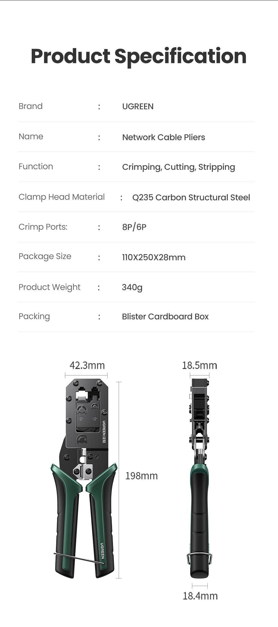 Кримпер для конекторів Ugreen RJ45 8P RJ11 6P з функцією різання (29516824) - фото 10