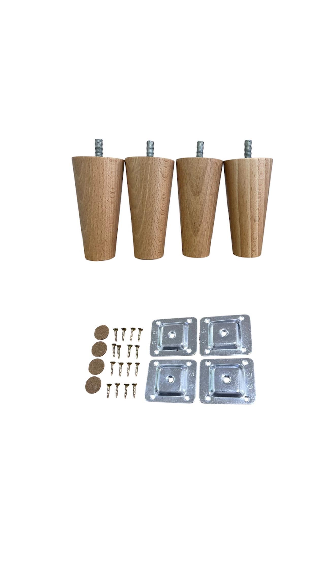Комплект ножек деревянных конусных прямих 10 см шпилька М8/10 и металлическими пластинами для крепления 4 шт.