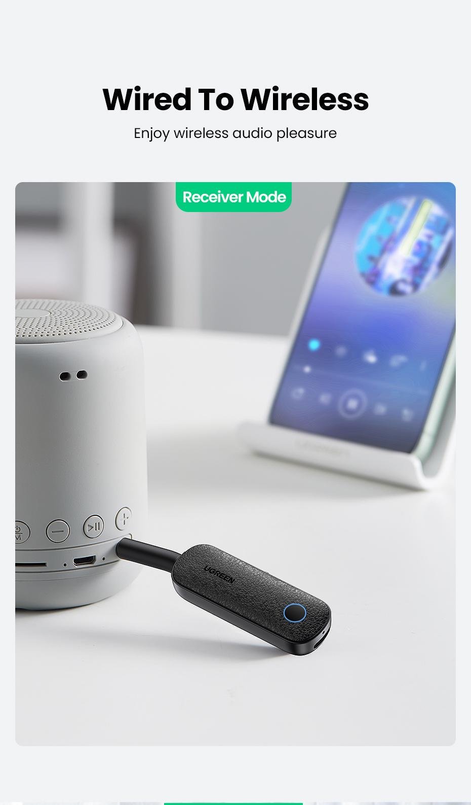 Адаптер UGREEN Bluetooth 5.0 приймач-передавач USB-3,5 мм minijack AUX стерео Чорний (80893) - фото 14