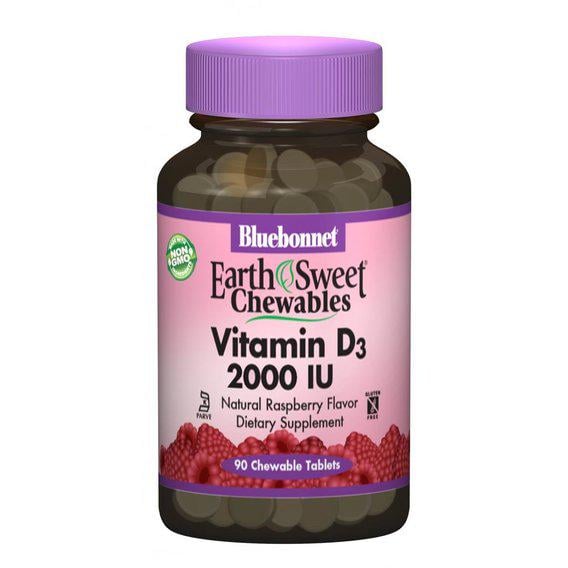 Вітамін D Bluebonnet Nutrition Earth Sweet Chewables Vitamin D3 2000IU 90 Chewable Tabs Raspberry