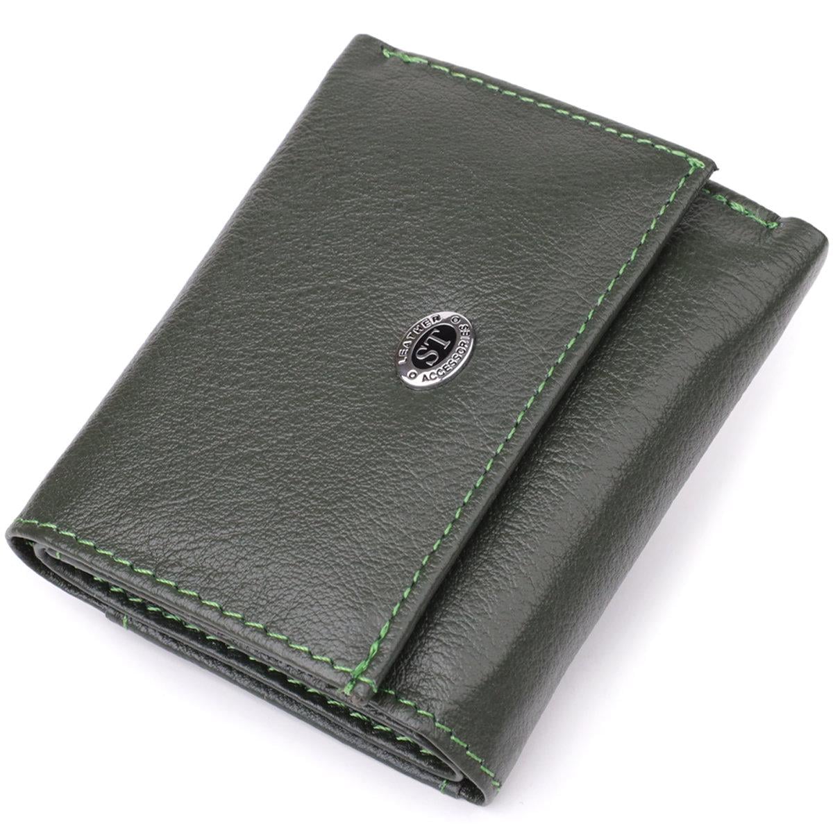 Кошелек женский ST Leather 23083 с зернистой текстурой из натуральной кожи Зеленый (168-136-23083)