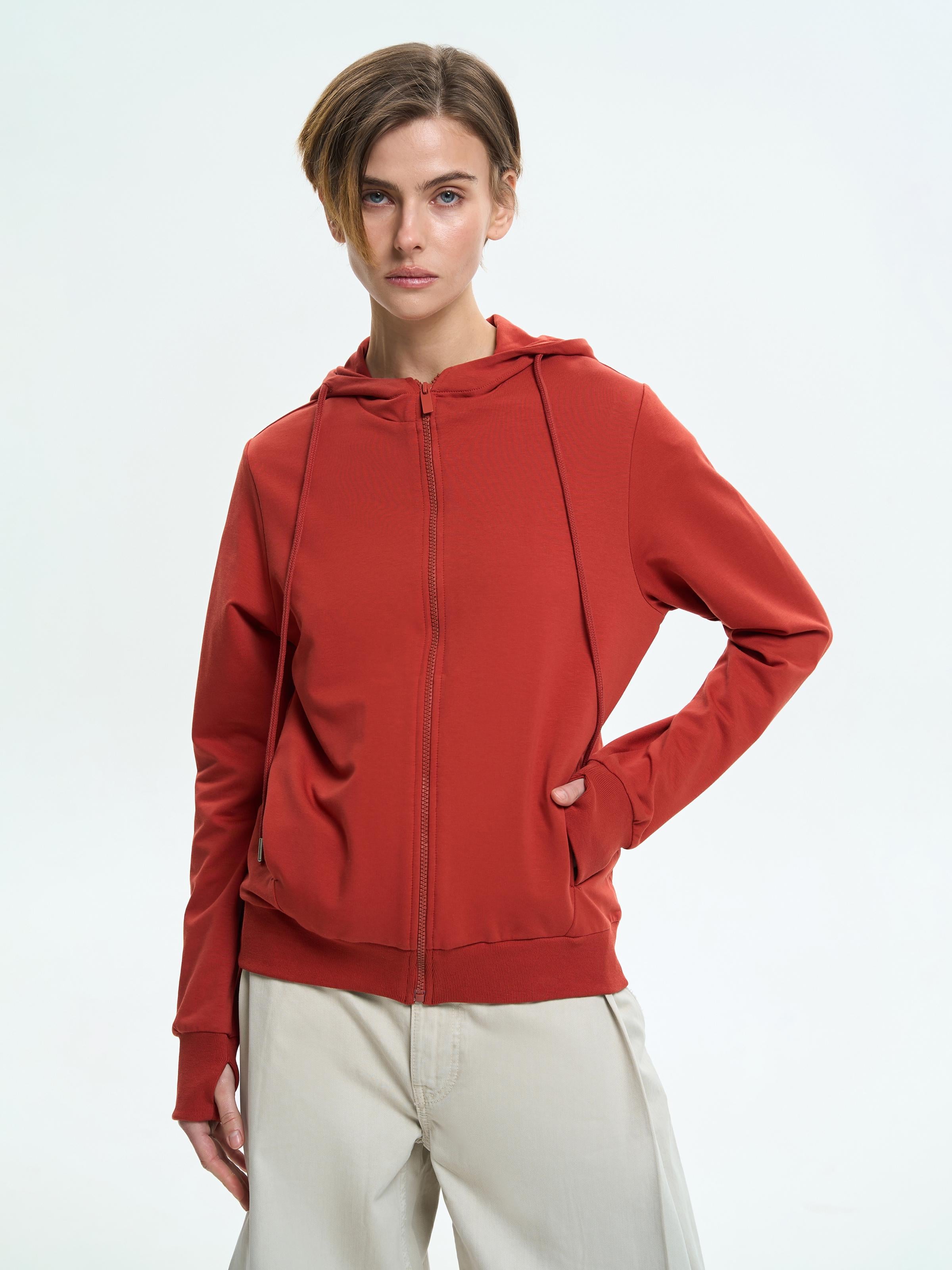 Зіп-худі жіноче з вирізом для пальця ROZA 240218 S Бордовий (4824005762857)