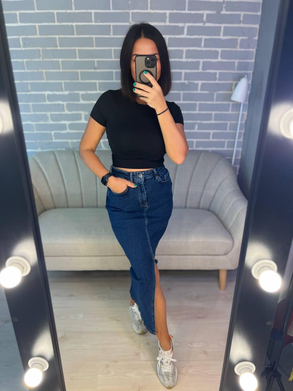 Спідниця жіноча Zeo Basic 3805 джинсова розріз з попереду довга стрейчева р. 34 Синій (1156) - фото 7 Спідниця жіноча Zeo Basic 3805 джинсова розріз з попереду довга стрейчева р. 34 Синій (1156) - фото 7