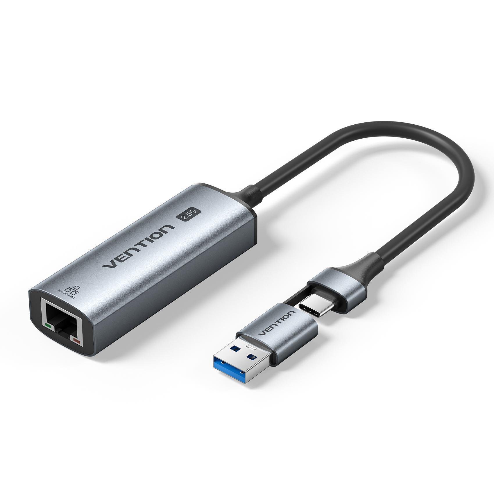 Сетевой адаптер Ethernet Vention USB-C/USB-A/2.5 Гбит/с Серый (CFUHB) Сетевой адаптер Ethernet Vention USB-C/USB-A/2.5 Гбит/с Серый (CFUHB)