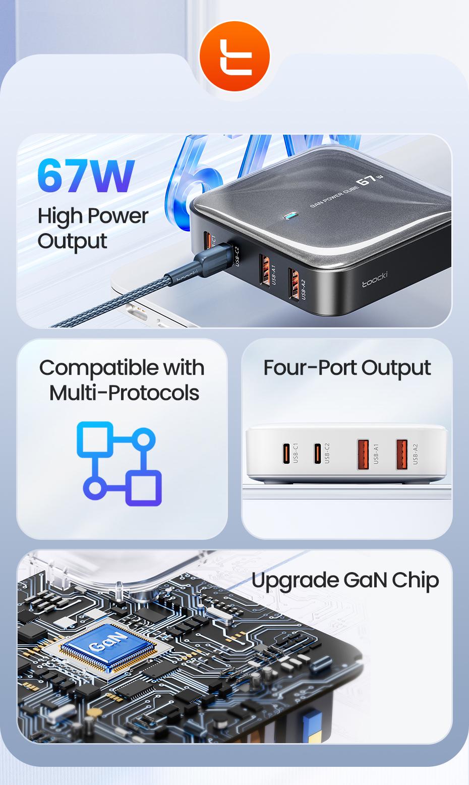Зарядное устройство для Toocki Gan Desktop Charger 67w PD 67w Белый (26818678) - фото 6