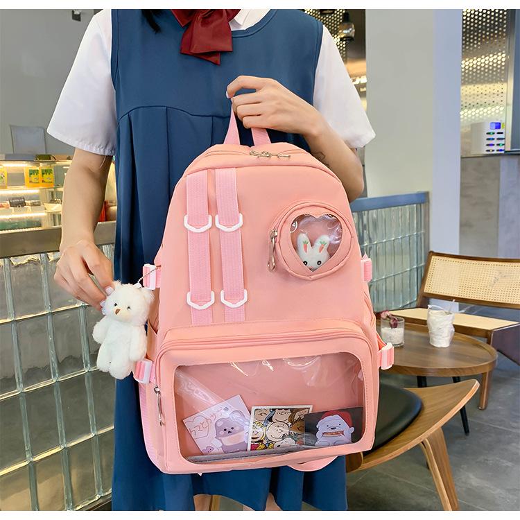 Шкільний рюкзак для дівчинки Ведмедик з значком-зайчик 4в1 5-11 клас Рожевий (27667913) - фото 6 Шкільний рюкзак для дівчинки Ведмедик з значком-зайчик 4в1 5-11 клас Рожевий (27667913) - фото 6