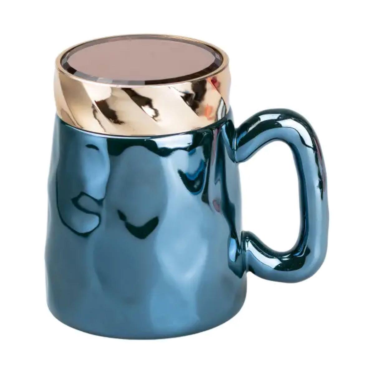 Чашка с крышкой Light House керамическая в зеркальной глазури 450 мл Зеленый (LG-20164)