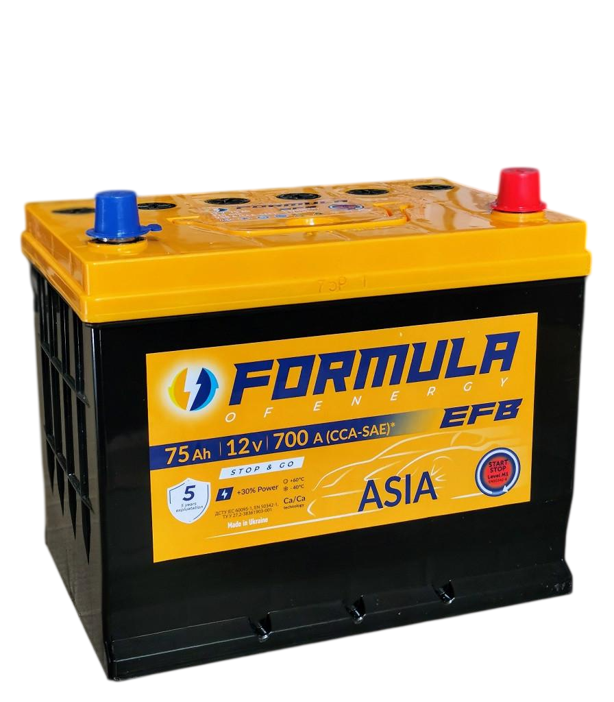 Аккумулятор автомобильный 6CT-75 Formula Asia EFB CCA700 75Ah-12V + справа 260х175х225 мм