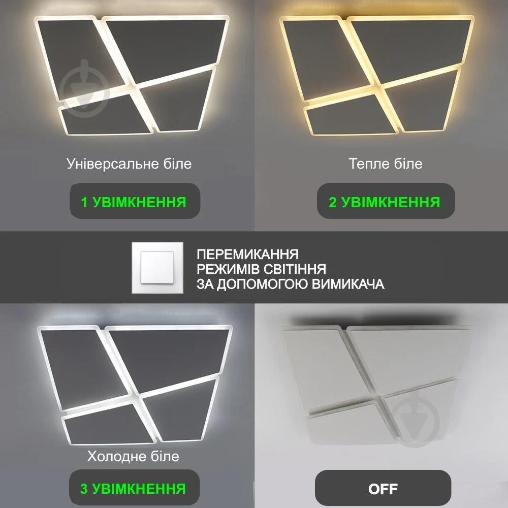 Люстра ESLLSE AERO 4S-455x455x57-WHITE-220-IP20 с пультом 70W (10458) - фото 3 Люстра ESLLSE AERO 4S-455x455x57-WHITE-220-IP20 с пультом 70W (10458) - фото 3