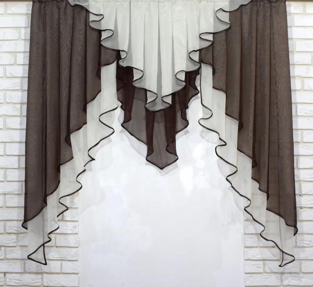 Занавеска кухонная ламбрекен шифон 150х150 см Коричневый/Бежевый (022к) Занавеска кухонная ламбрекен шифон 150х150 см Коричневый/Бежевый (022к)