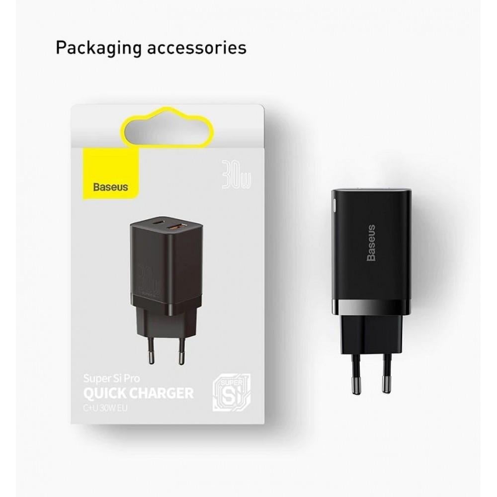 Зарядний пристрій мережевий Baseus Super Si Pro Quick Charger Type-C/USB 30W Black (25397607) - фото 2 Зарядний пристрій мережевий Baseus Super Si Pro Quick Charger Type-C/USB 30W Black (25397607) - фото 2
