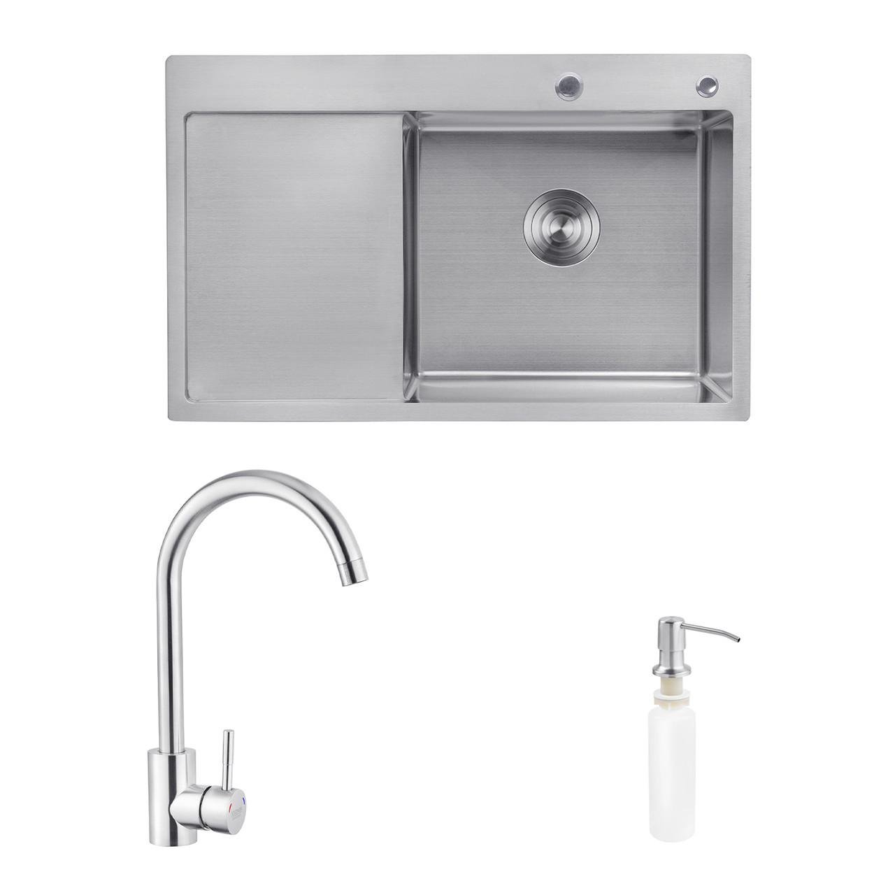 Комплект мойка кухонная Kroner Schwarze-7849RHM/смеситель Klassisch-ESG035/дозатор Spender-016 (2669564664)