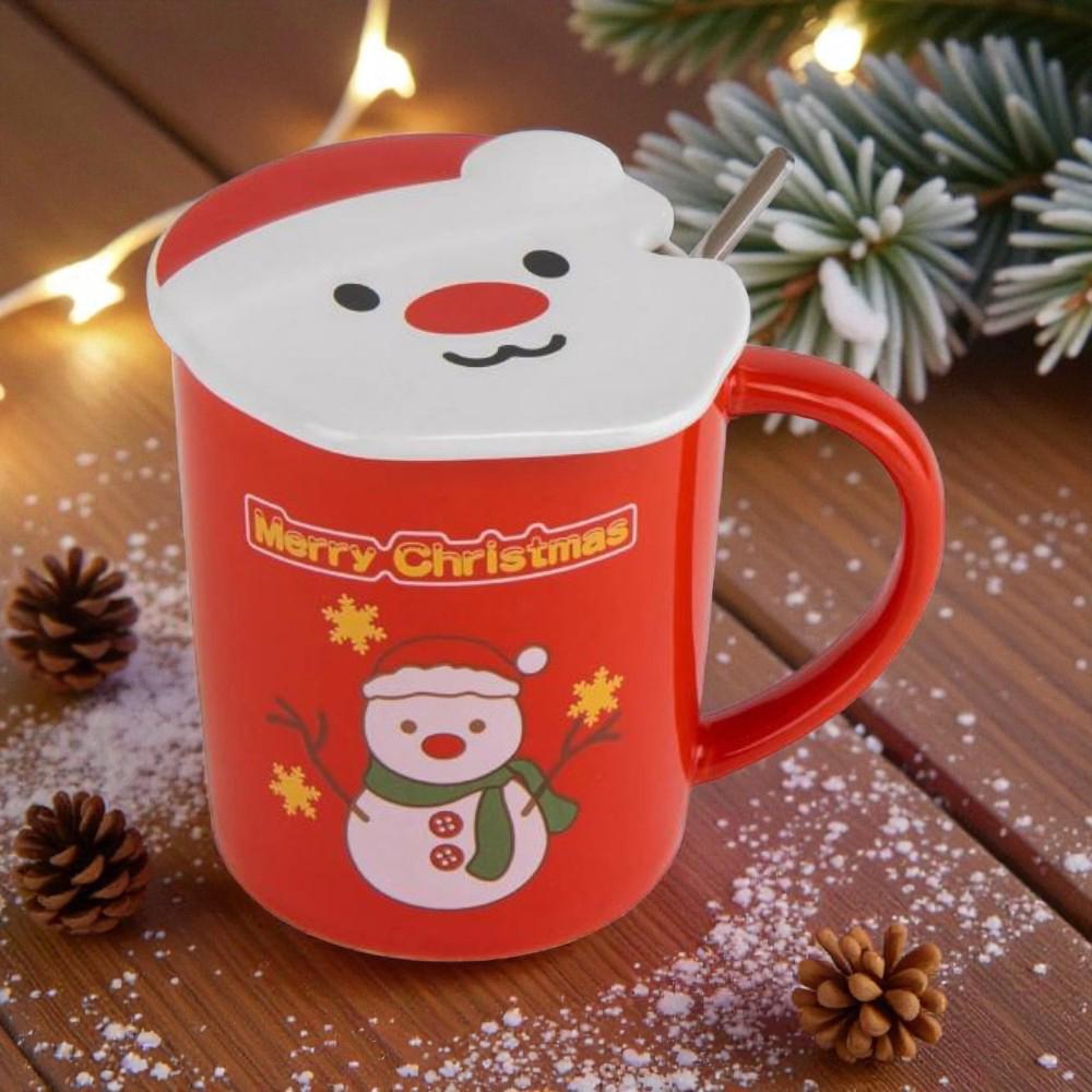 Чашка новогодняя с крышкой и ложкой Снеговик керамика 380 мл - фото 5 Чашка новогодняя с крышкой и ложкой Снеговик керамика 380 мл - фото 5