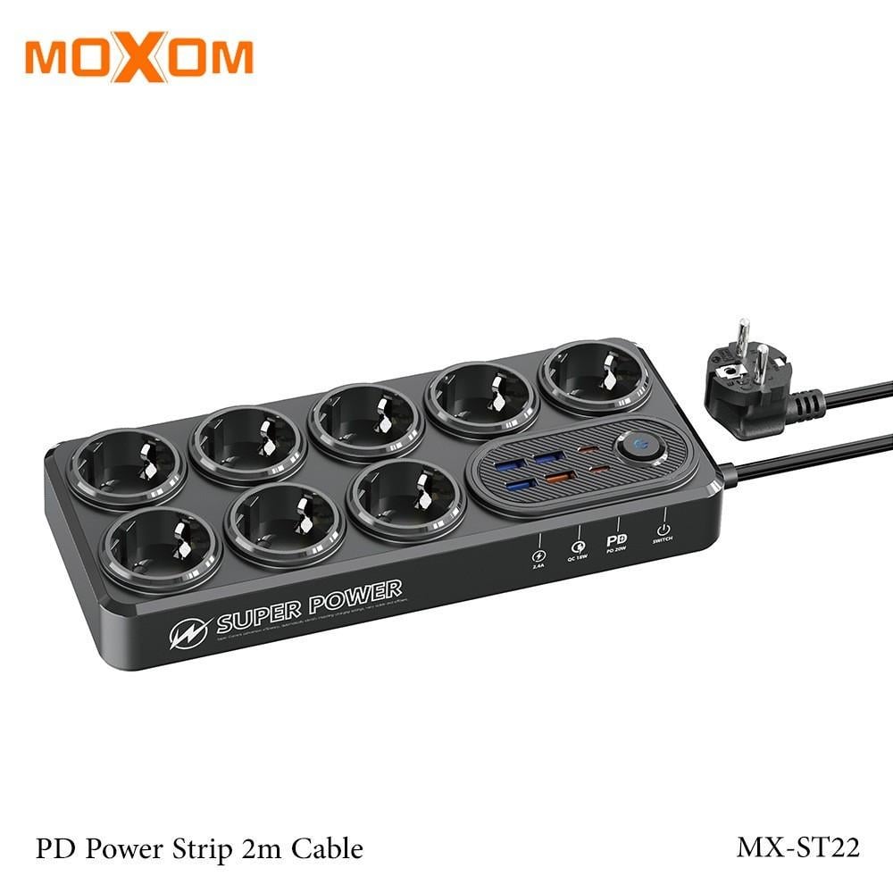 Удлинитель с защитой от перенапряжения Moxom MX-ST22 14в1 Power Strip с 2 PD/QC 2500 Вт 8 розеток и 3 USB для нескольких устройств 2 м Черный - фото 5 Удлинитель с защитой от перенапряжения Moxom MX-ST22 14в1 Power Strip с 2 PD/QC 2500 Вт 8 розеток и 3 USB для нескольких устройств 2 м Черный - фото 5