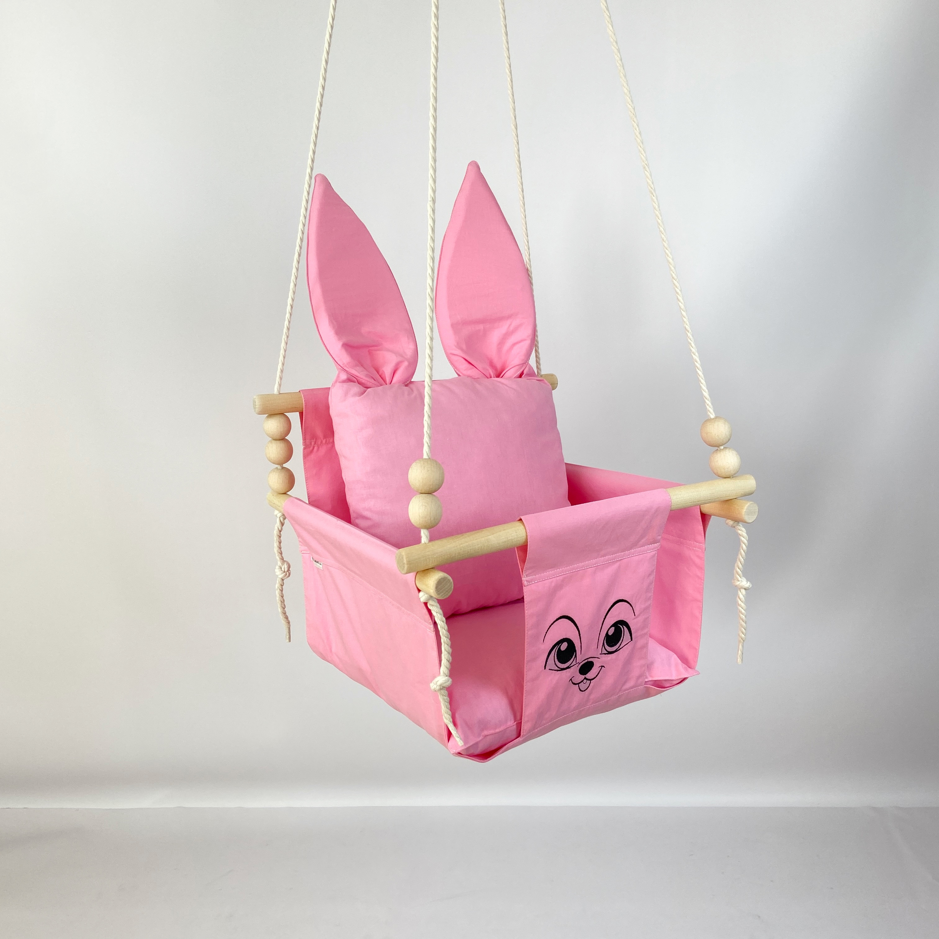 Детские качели подвесные хлопковые Зверята с ушками Розовый (gs-8699)