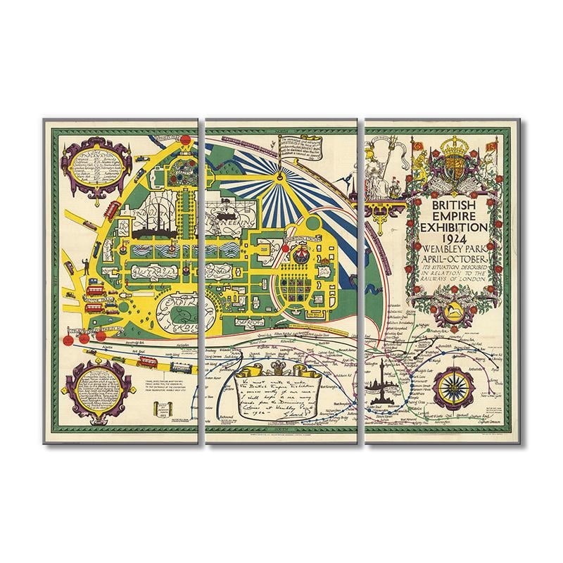 Винтажная карта Выставка Британской империи 1924 г. Уэмбли-парк 3 модуля 60x90 см