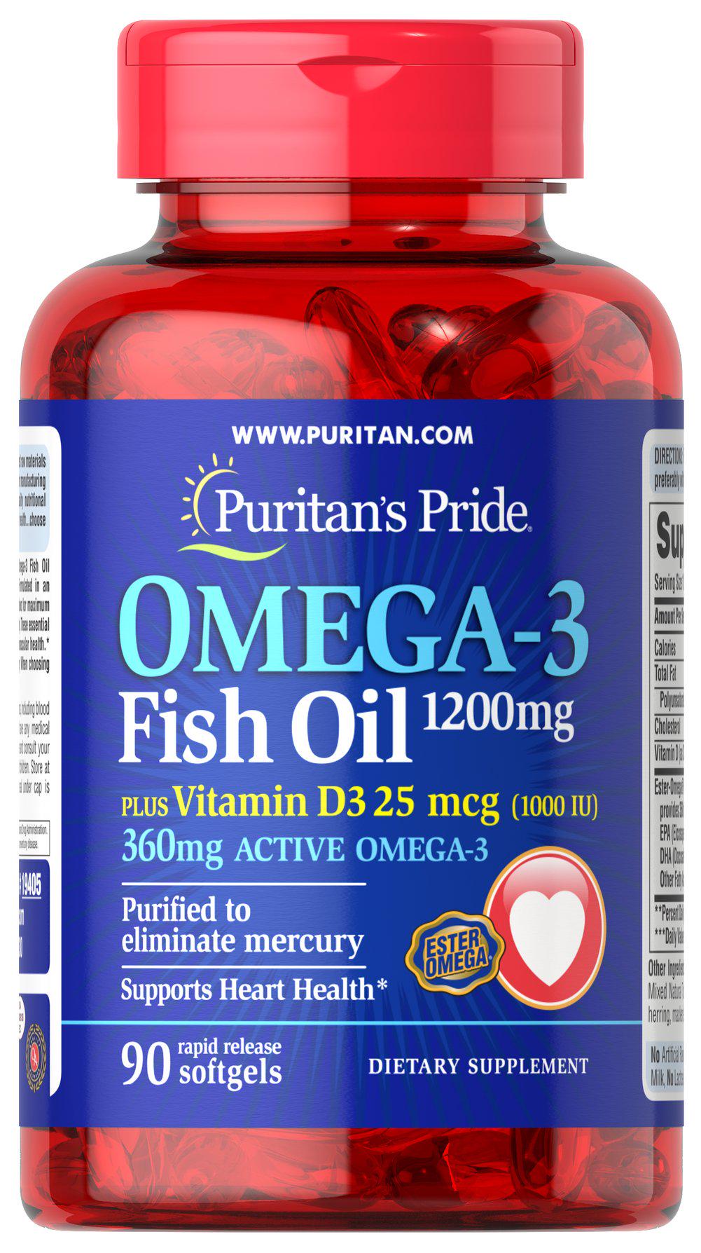 Омега 3 з вітаміном D3 Puritan's Pride 1200 мг 1000 IU 90 капсул (00000003584)