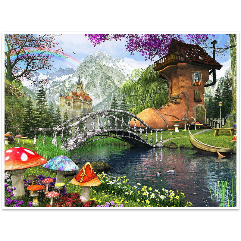 Мозаїка алмазна Lesko DIY K099 Казковий будиночок у лісі 40x30 см