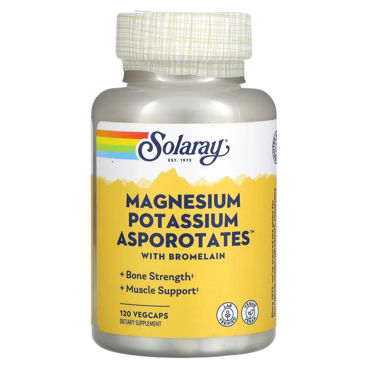 Магній і Калій Аспартат Solaray Magnesium Potassium Asporotates з бромелайном 120 рослинних капс. (1440983911)