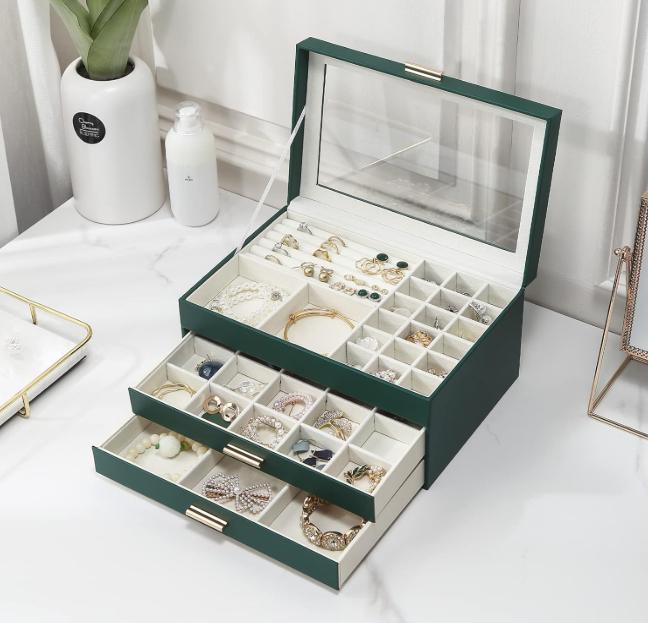 Шкатулка для украшений с крышкой многоуровневая 27х13х18 см Зеленый/Прозрачный (ШДД-29-4) - фото 5 Шкатулка для украшений с крышкой многоуровневая 27х13х18 см Зеленый/Прозрачный (ШДД-29-4) - фото 5