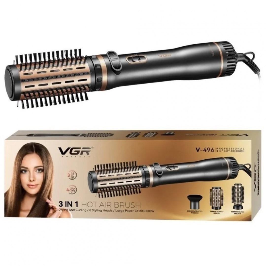 Фен-щітка стайлер для укладання волосся VGR V-496 1000 Вт 3 режими 3 насадки Чорний з рожевим (2547645393)