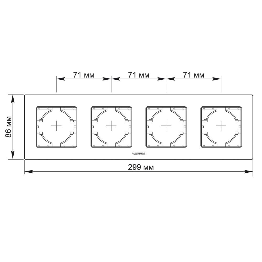 Рамка для розеток Videx Binera 4 места горизонтальная алюминий Серебряный (VF-BNFRA4H-SL) - фото 2