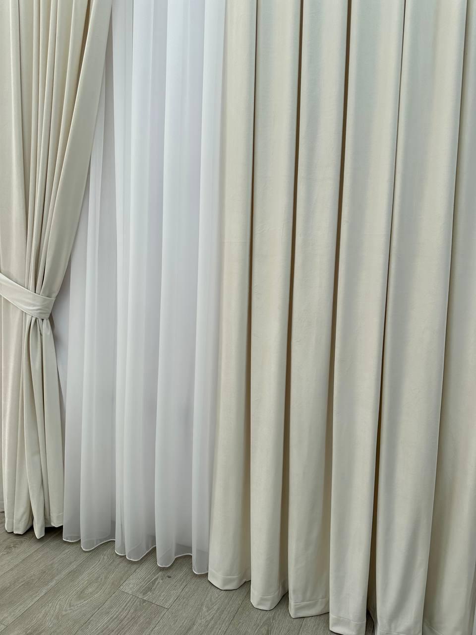 Штора велюрова на тасьмі 6 см 250x280 см Молочний (6319-N1-Т43) - фото 3