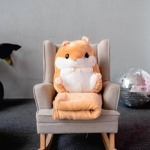 Іграшка-подушка м'яка Хом'як 38 см з пледом 110х160 см Бежевий (2117-23) - фото 4