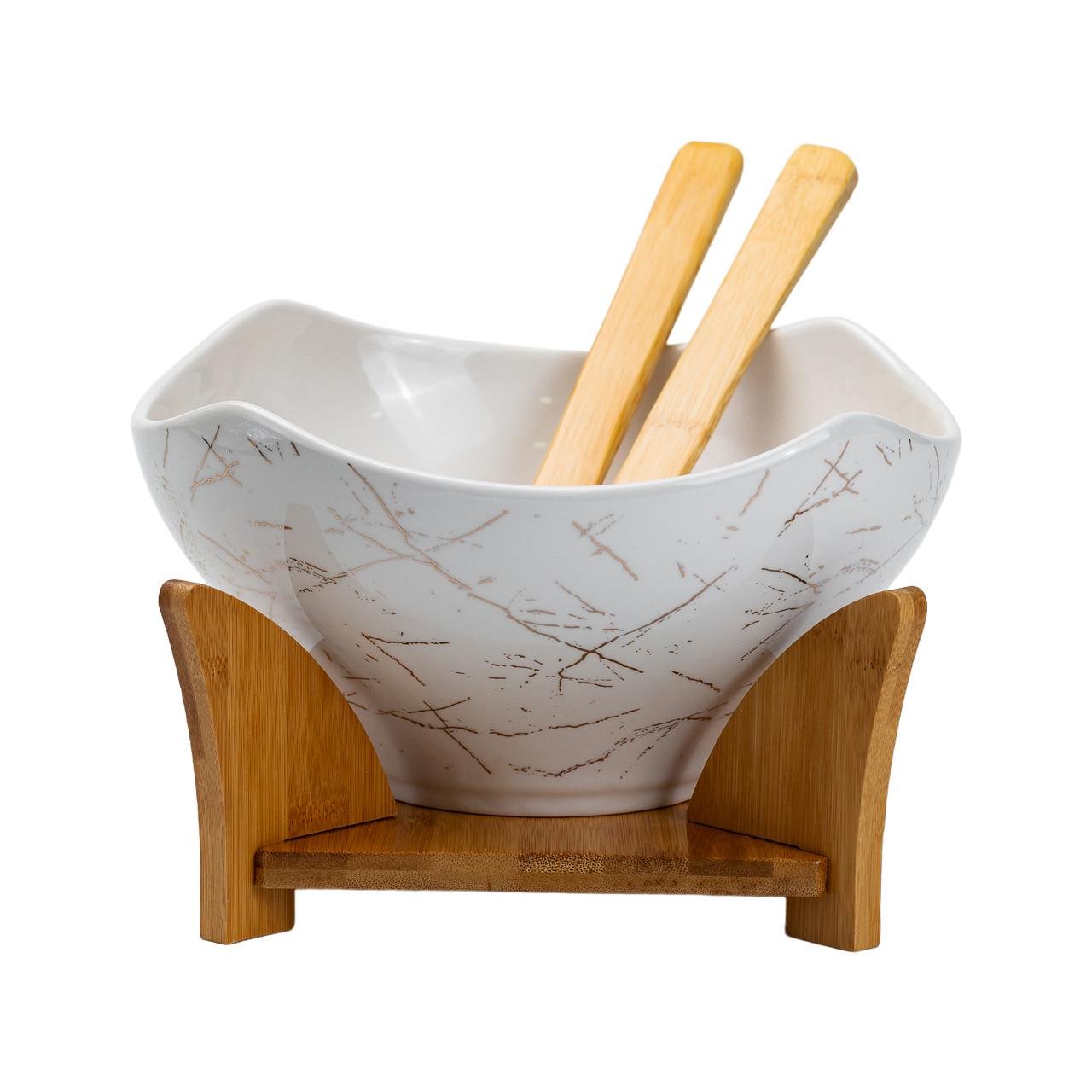 Салатниця керамічна з ложкою та вилкою на підставці 22х22х14 см (HP1228) - фото 1 Салатниця керамічна з ложкою та вилкою на підставці 22х22х14 см (HP1228) - фото 1