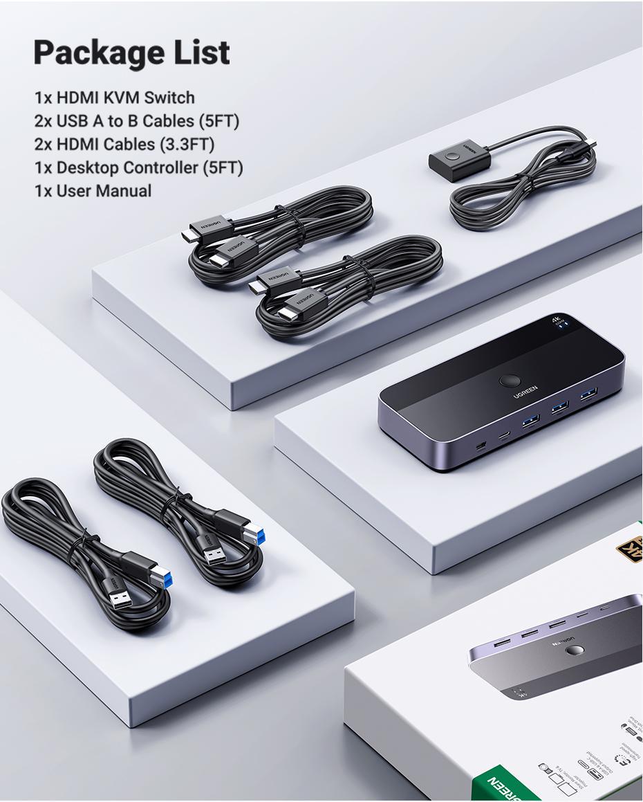 Перемикач KVM HDMI Ugreen на 2 комп'ютери 4K 60Hz USB 2.0 (15707) - фото 17