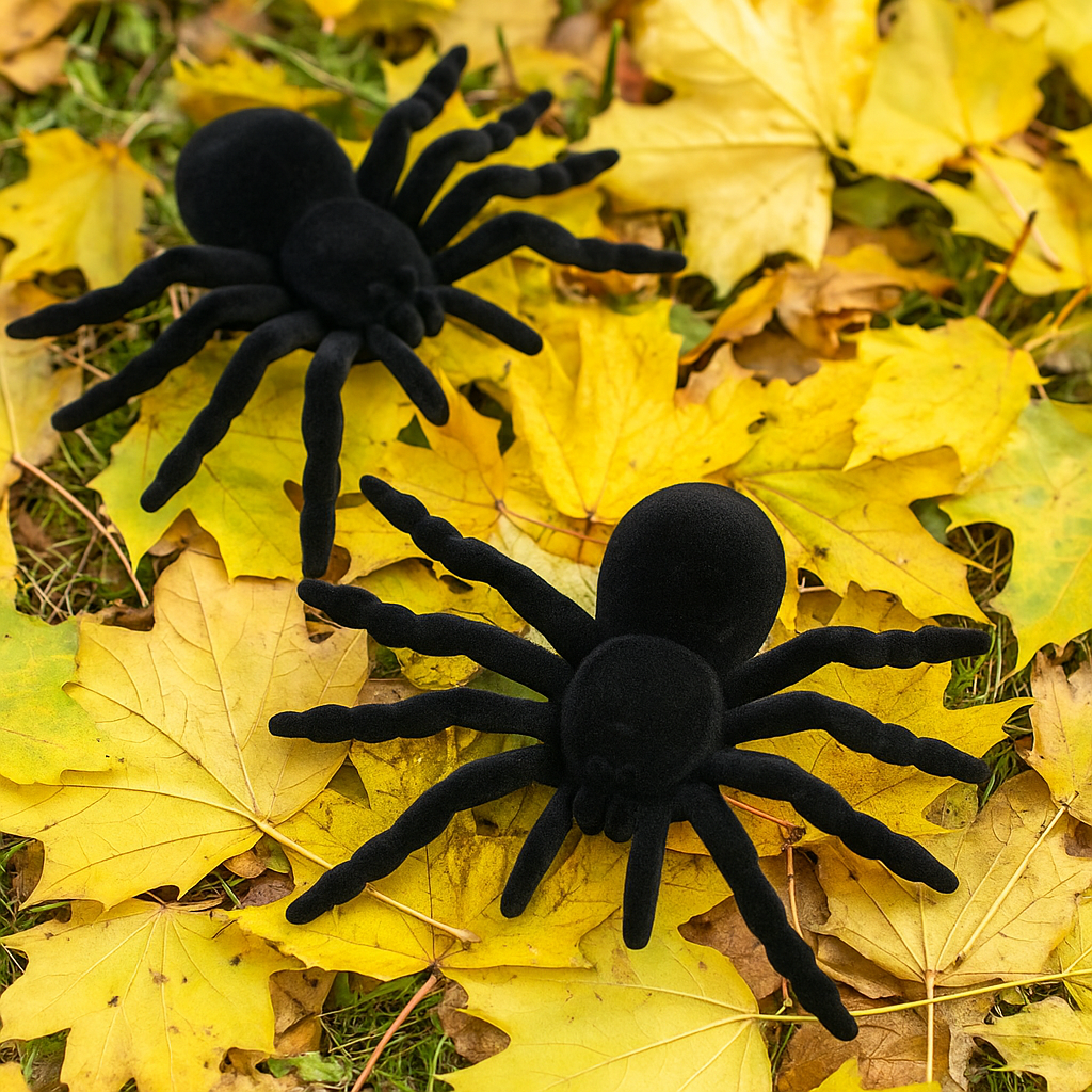 Декор Хэллоуин Паук тарантул пластик с флоком 2 шт. 15x10 см Черный