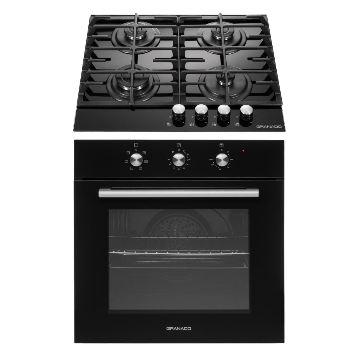 Комплект Granado духова шафа електрична GEO 62-0200 Black та варильна поверхня газова GGH 62-104 Black glass