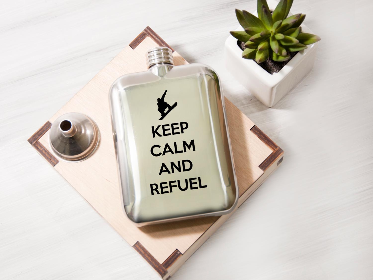 Фляга WoodPresentStudio Keep Calm and Refuel в деревянной коробке 150 мл