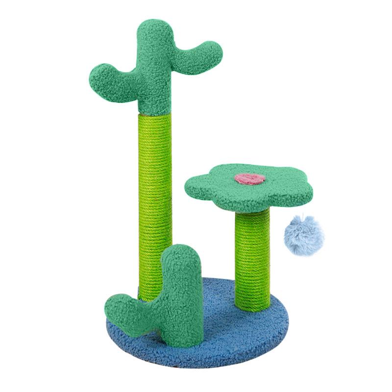 Когтеточка для кота Taotaopets 045516 Cactus Green с полкой и игрушкой 52x31 см дряпка